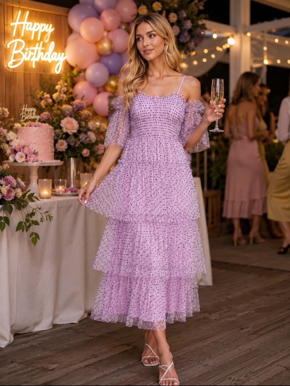 Alice McCall Lavender Tulle Off Shoulder Tiered Midi Dress Size 10